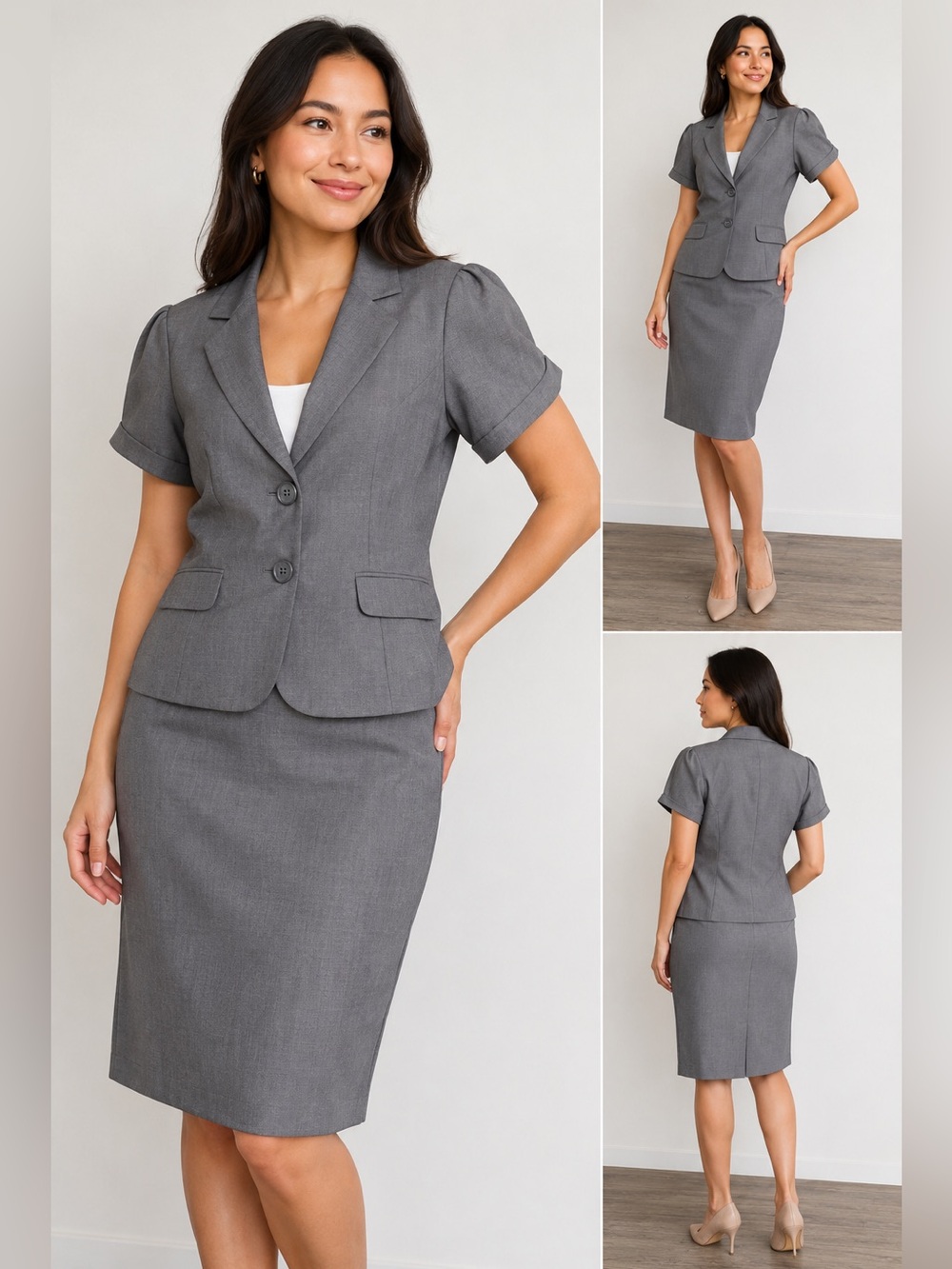 Tahari 2 Piece Skirt Suit Size 6 Gray